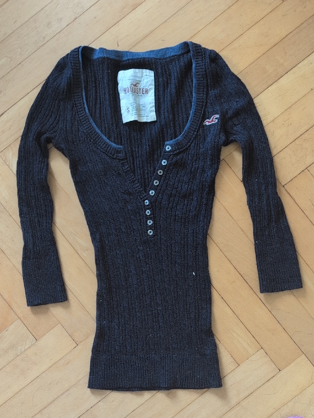 Hollister Dark Navy Ribbed Henley Sweater Size S